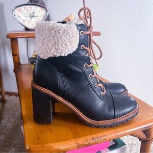 Retro Ankle Boots | Black | Fur Trim | 8.5 | Bootie | Lace Up | Nine West